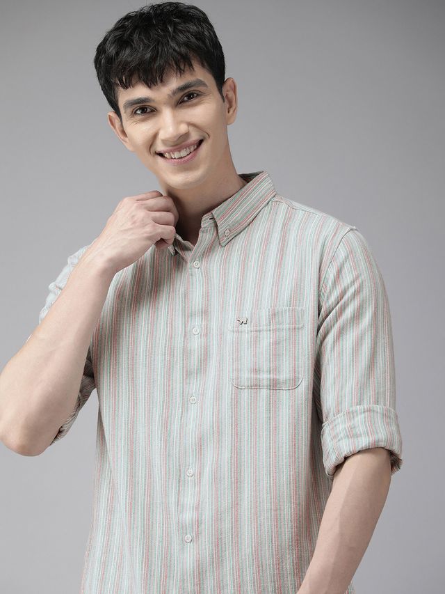 The Bear House Men Slim Fit Striped Casual Shirt Style-Jose Color - Multicolor Size - M