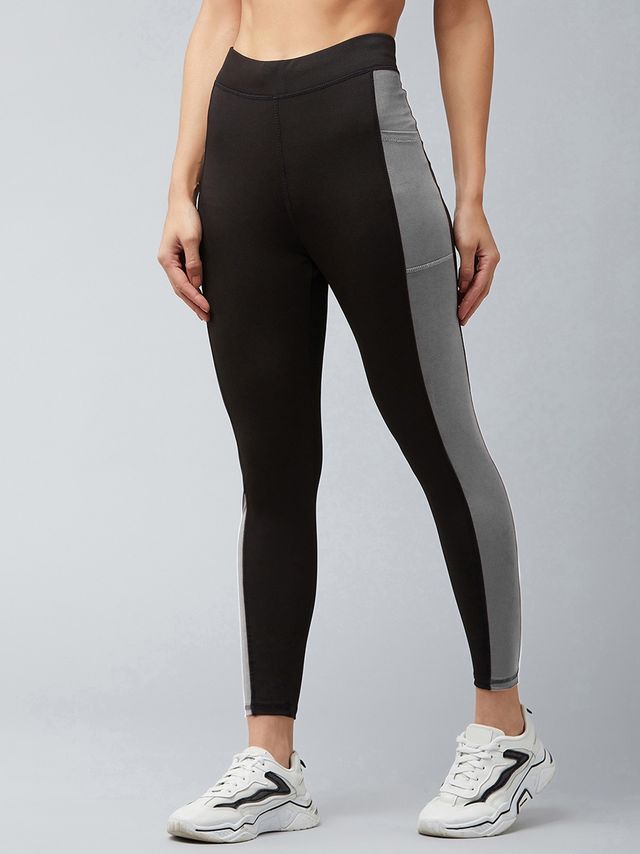 Blinkin Women's Gym Pants & Tights - Black | Grey | With Side Pockets | Ideal For Yoga | M