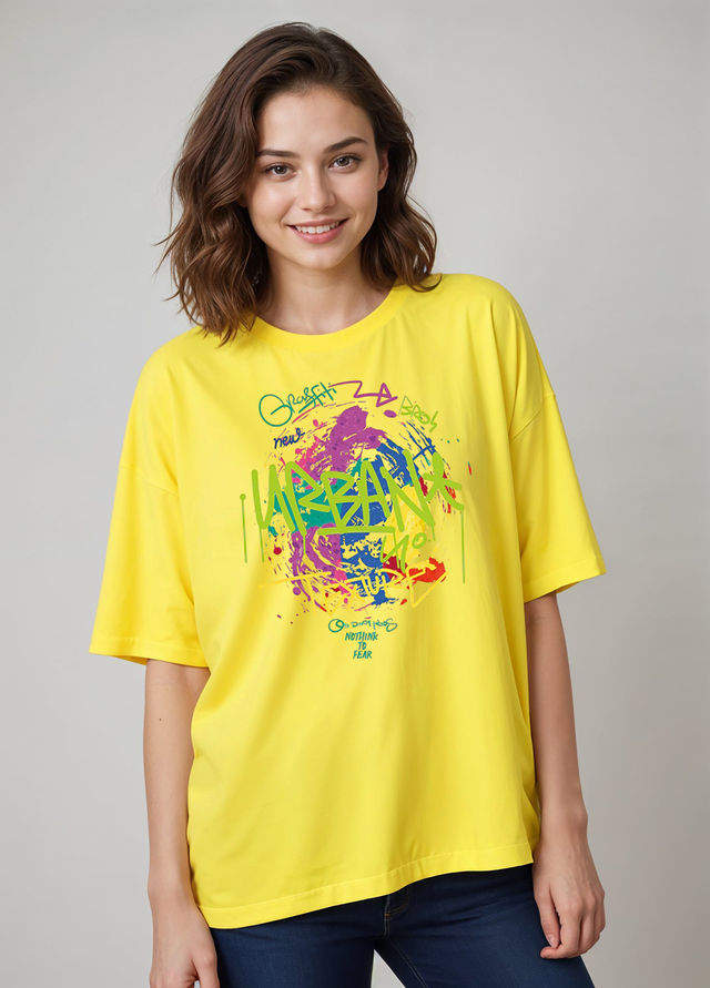 Smartees Women's Oversize Printed T-shirt | WW - 2064 | Lemon - M