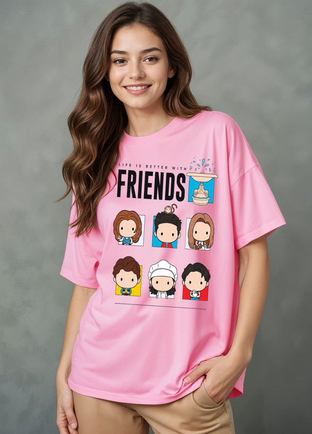 Smartees Women's Oversize Printed T-shirt | WW - 2061 | Pink - XL