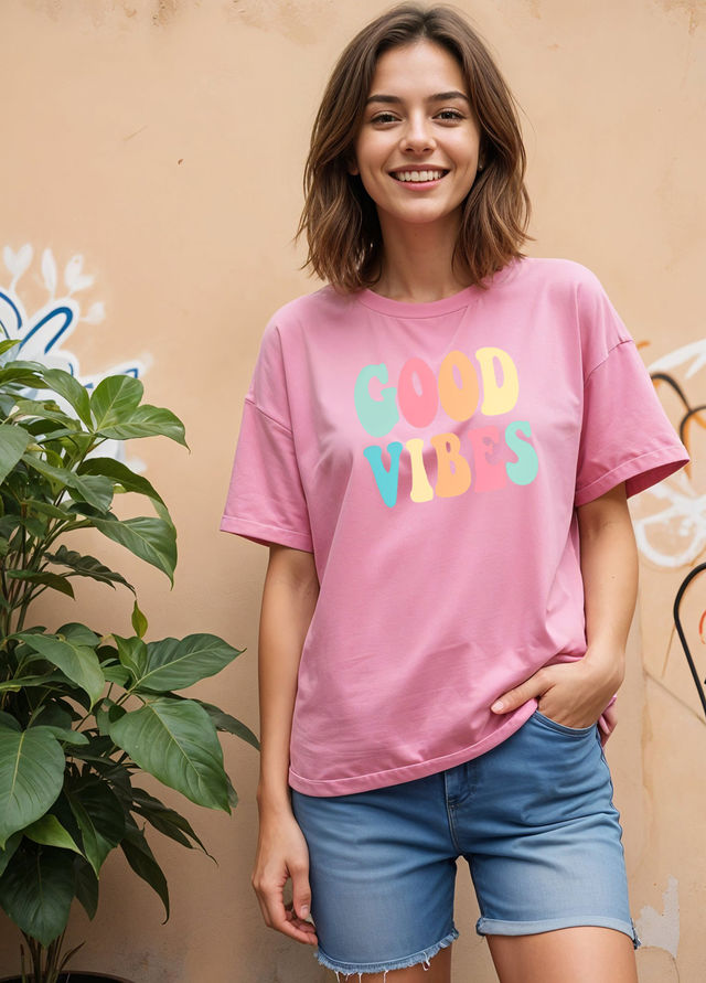 Smartees Women's Oversize Printed T-shirt | WW - 2051 | Pink - S