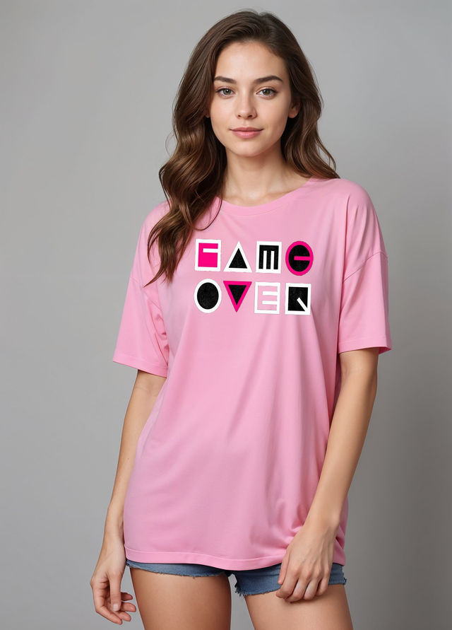 Smartees Womens Oversize Printed T-shirt | WW - 2041 | Pink - XL