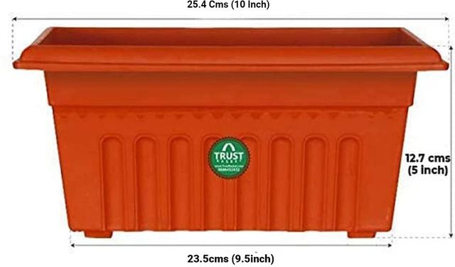 TrustBasket 10 Inch Rectangular Planter | UV Treated Plastic Pots - Terracotta
