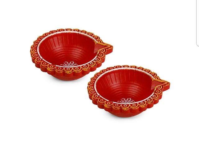 Red Akhand Diya Big - Pack of 2 (Assorted)