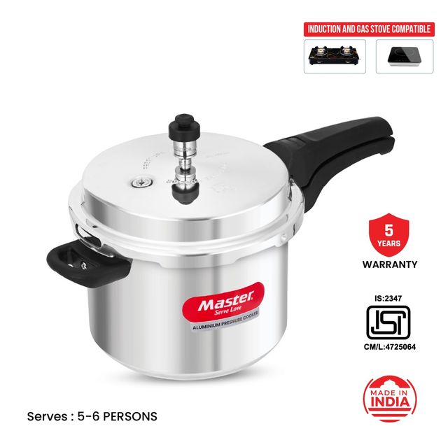 Master Aluminium Outer Lid Pressure Cooker 5L, Gas And Induction Stove Compatible