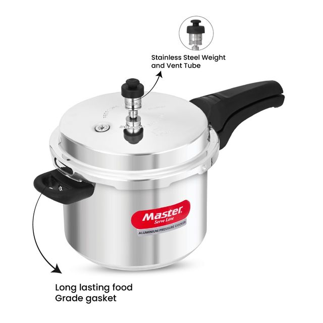 Master Aluminium Outer Lid Pressure Cooker 5L, Gas And Induction Stove Compatible