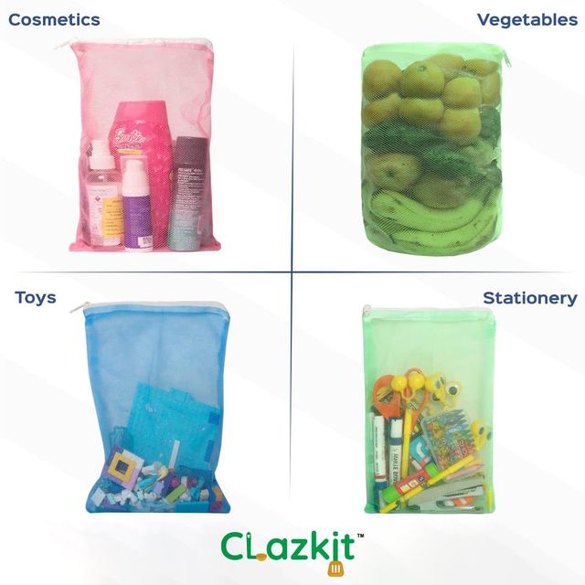 Clazkit Set Of 12 Reusable Fridge Storage Bags For Vegetables and Fruitswith Sturdy Zipper