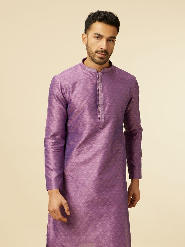 Manyavar Purple Art Silk Embroidery Self Texture Kurta Set | XXL