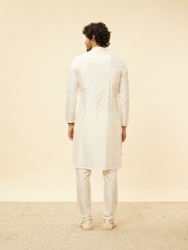 Manyavar Cream Blended Viscose Self Design Kurta Set | M