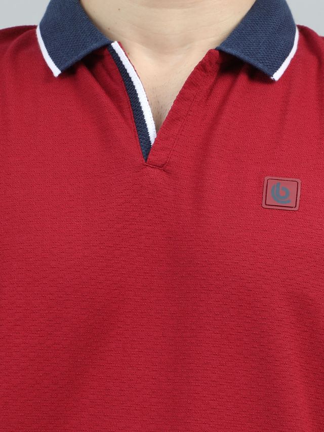 Bushirt Men's V-Neck Polo T-shirt | Deep Red - L