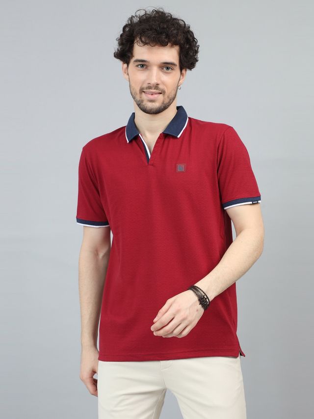 Bushirt Men's V-Neck Polo T-shirt | Deep Red - L