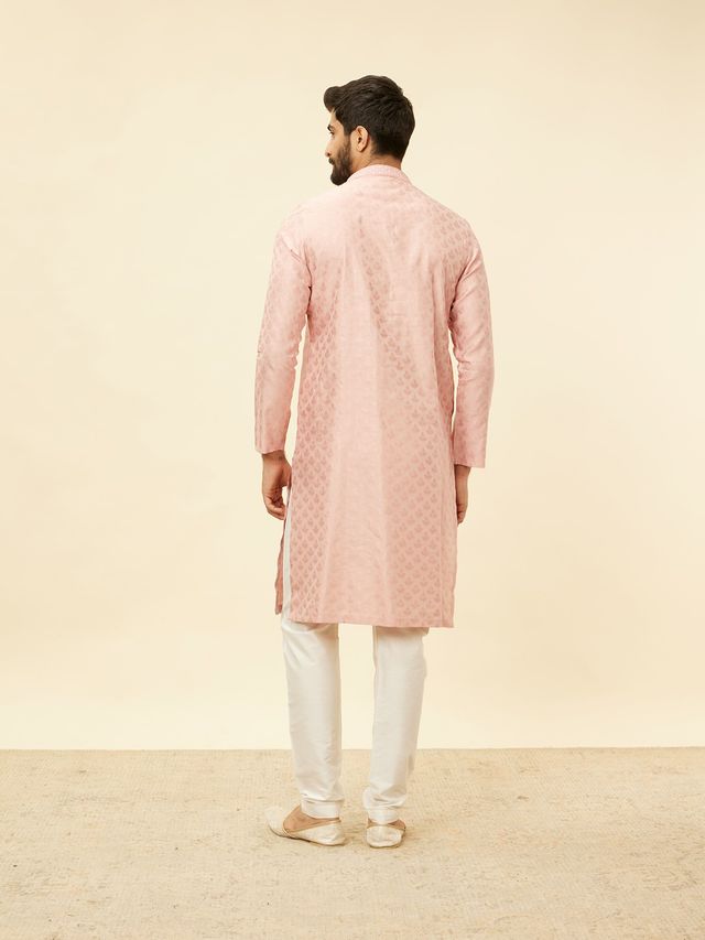 Manyavar Pink Blended Viscose Self Design Kurta Set | L