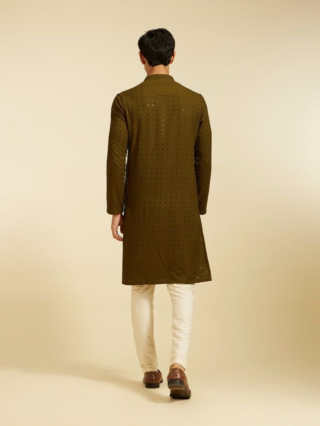 Diwas By Manyavar Green Viscose Embroidered Sequined Work Kurta Set | M