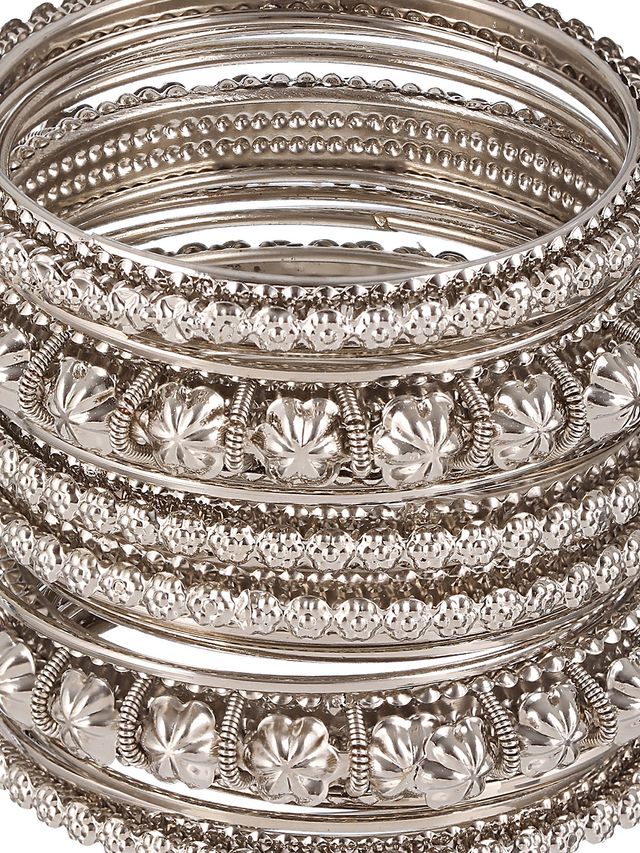Aatmana Set of 18 Silver-Plated Textured Oxidised Bangles Set
