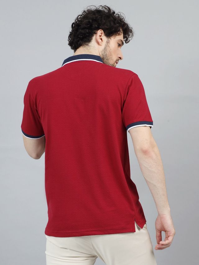 Bushirt Men's V-Neck Polo T-shirt | Deep Red - L