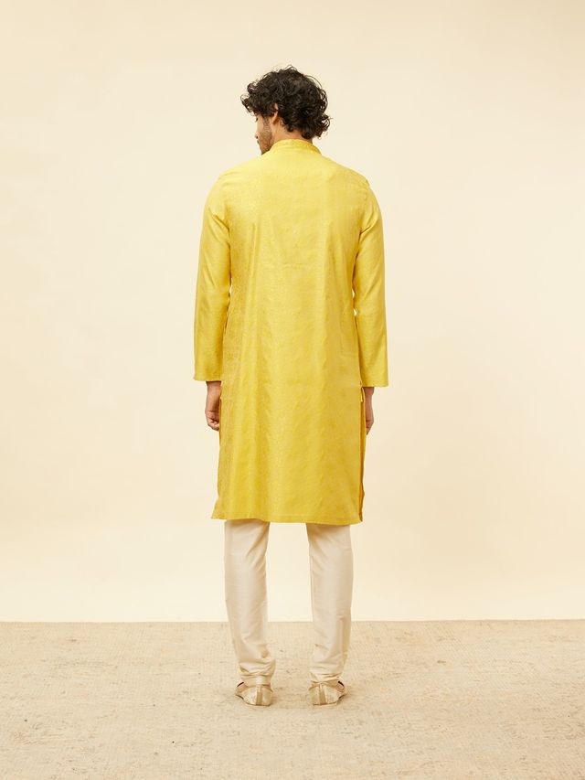 Manyavar Yellow Blended Viscose Self Design Kurta Set | XXL