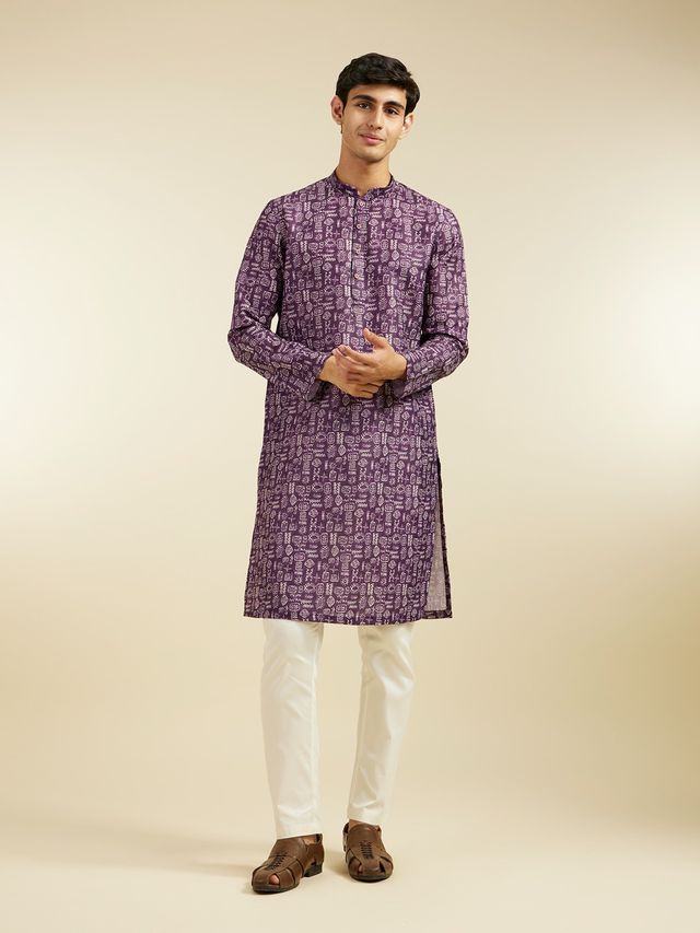 Diwas By Manyavar Purple Blended Cotton Abstract Printed Kurta Set | S