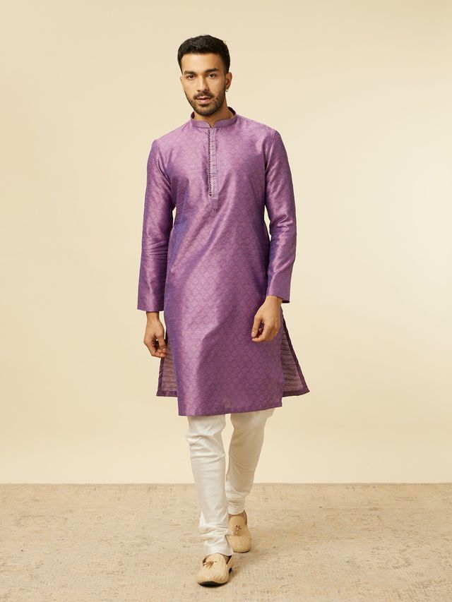 Manyavar Purple Art Silk Embroidery Self Texture Kurta Set | XXL