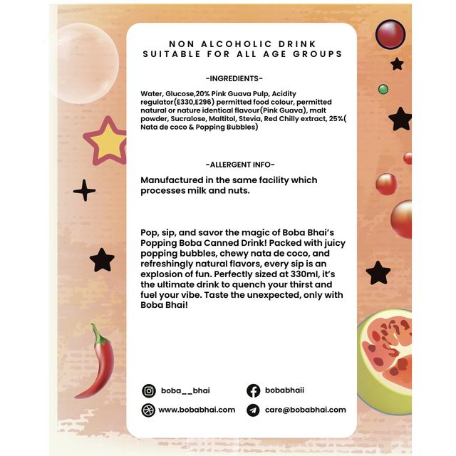 Boba Bhai Blush Guava Chilli Bubble Tea With Peach Popping Boba 330 ml X 2 Combo