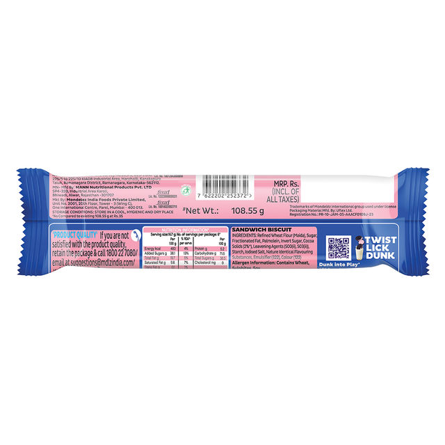 Cadbury Oreo Strawberry Flavour Crème Sandwich Biscuit