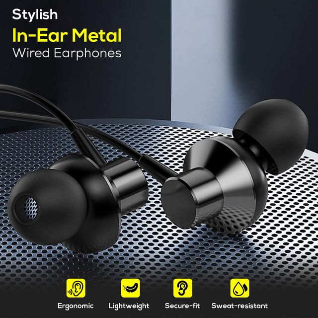 pTron Pride Lite 3.5mm Wired Earphones With Mic Stereo Audio 1.2M Tangle-Free Cable - Gray