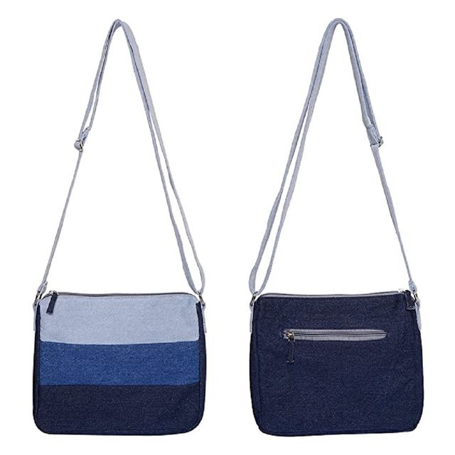 The Purani Jeans Denim Horizontal Stripes Sling Bag