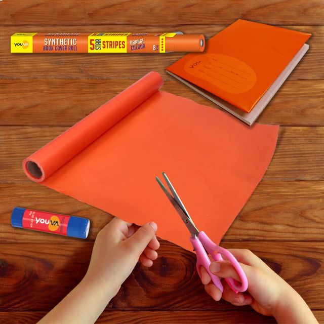 Navneet Youva Synthetic Cover Rolls Plain 5 Star 8 Meters Length X 35.5 Cm Height Orange