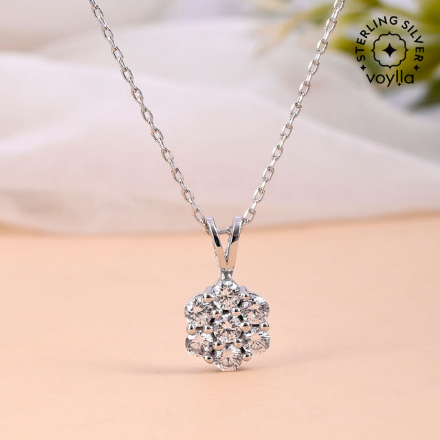 Voylla 925 Sterling Silver Cz Blue Stone Pendant With Chain