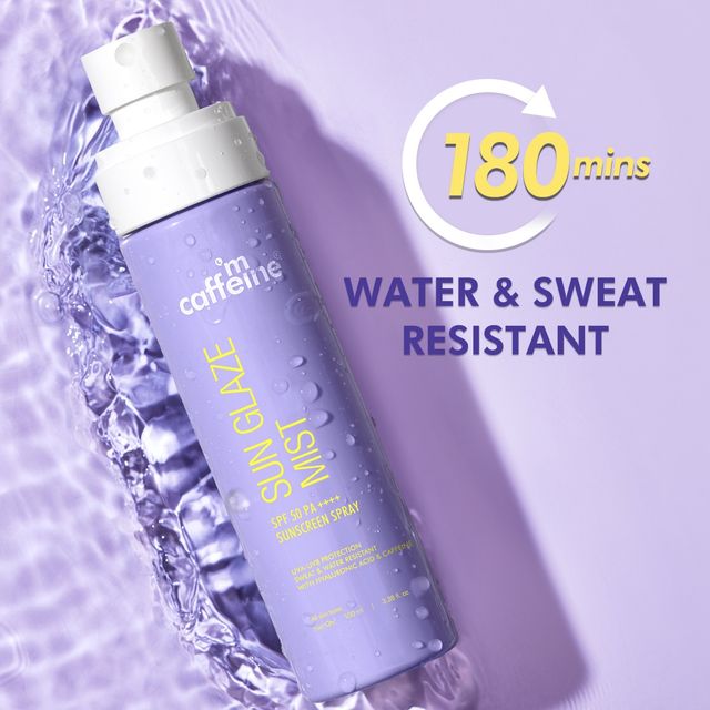 mCaffeine Sun Glaze SPF 50 PA++++ Face Sunscreen Spray | Hydrating And Easy Application On Makeup
