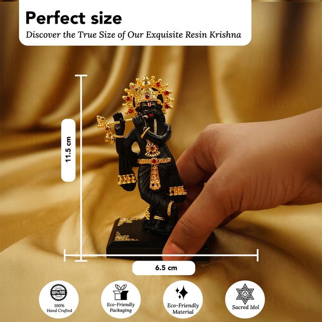 Ekhasa Resin Lord Krishna Idol With Flute | 11 cm | Shree Lord Krishna Statue For Home Decor