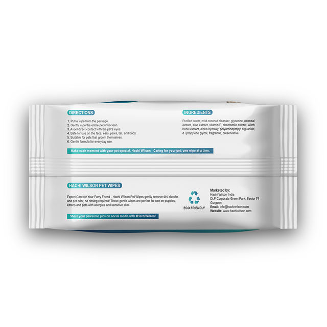 Hachi Wilson Premium Plant Based Pet Wipes (Dog/Cat) , Extra 25% Bigger Size