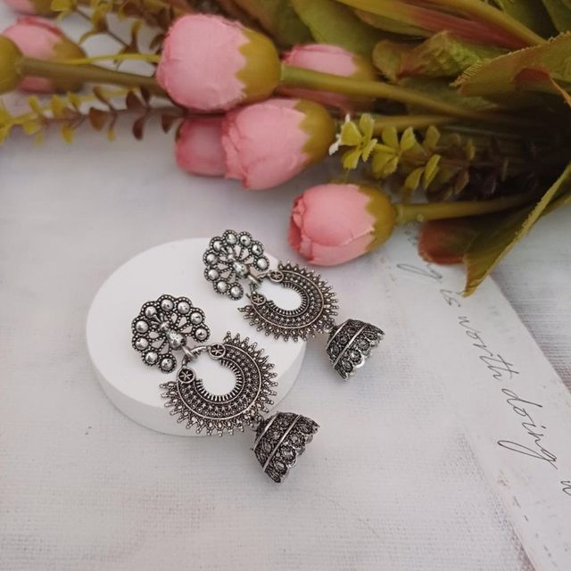 Oxidised Women'S Long Jhumki Earrings