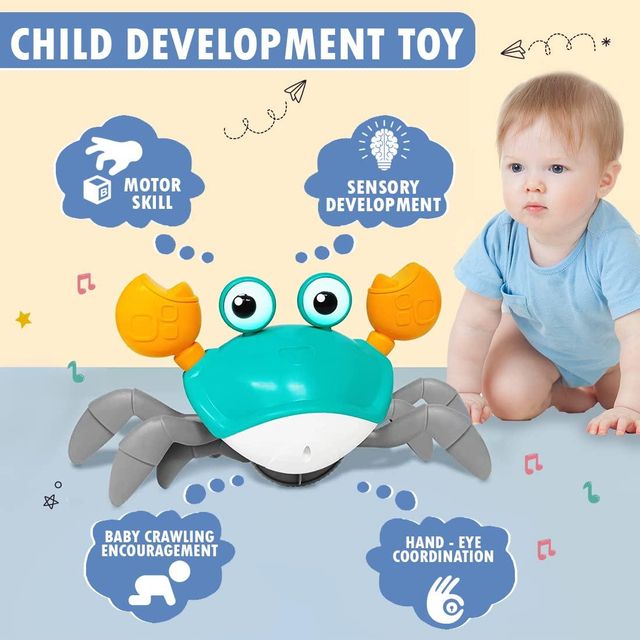 Wembley Rechargeable Crawling Crab Toy For Kids Infant Toddlers Dancing Musical Moving Toys-Green