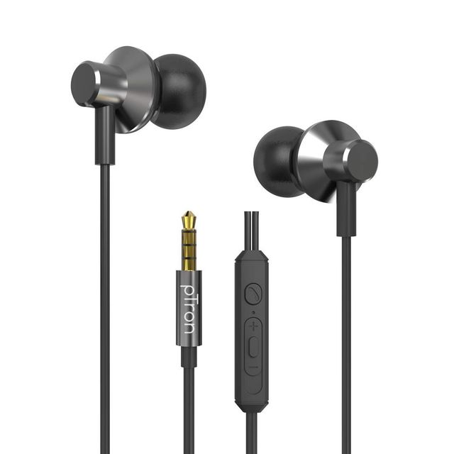 pTron Pride Lite 3.5mm Wired Earphones With Mic Stereo Audio 1.2M Tangle-Free Cable - Gray