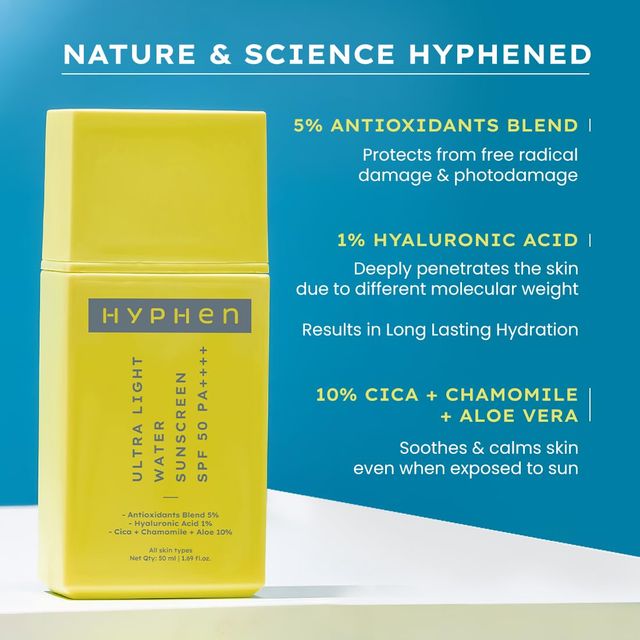 Hyphen Ultra Light Water Sunscreen SPF 50 Pa ++++ UVA-UVB & Blue Light Protection, No White Cast