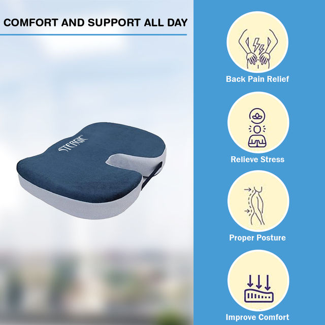 Stergic Next Seat Cushion High Density With Memory Foam For Hip, Tailbone, Coccyx