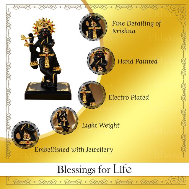 Ekhasa Resin Lord Krishna Idol With Flute | 11 cm | Shree Lord Krishna Statue For Home Decor