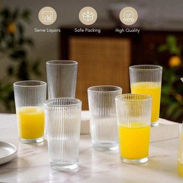 Nestasia Transparent Tall Glass Tumblers - Set of 6 | 300 ml