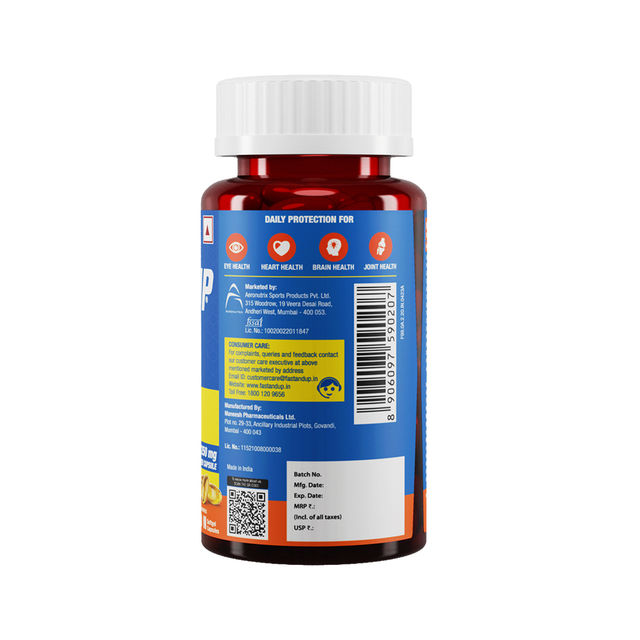 Fast&Up Omega 1250 mg Fish Oil Capsules, No Fishy Burp or Aftertaste - 60 capsules