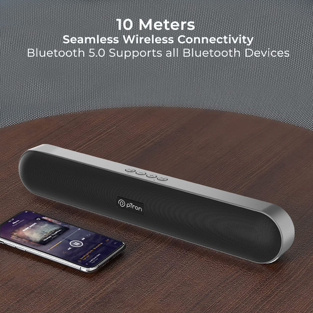 pTron Fusion Evo V2 10W Mini Bluetooth Soundbar w/ 10 Hrs Playback, Multi Modes Aux/USB/TF | Grey