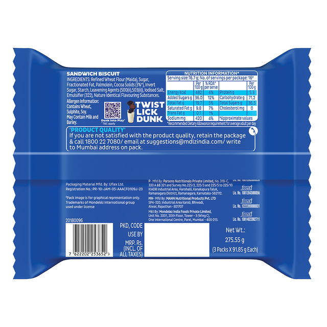 Cadbury Oreo Chocolate Flavour Creme Sandwich Biscuit Family Pack