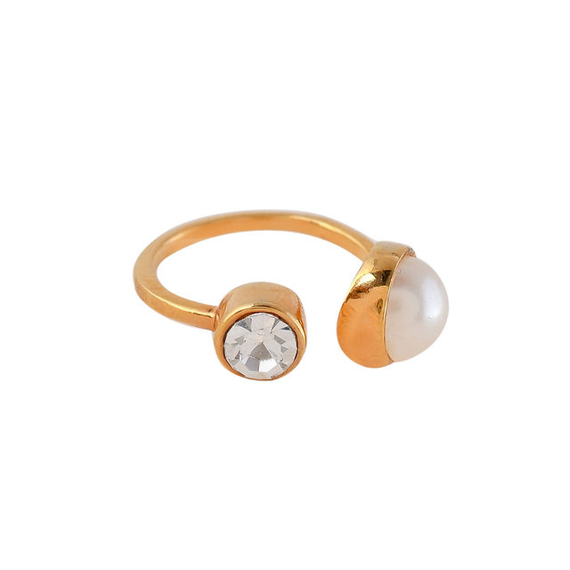 Voylla Gold Plated Cubic Zirconia Brass Mother's Day Open Designer Ring for Women | Size Adjustable