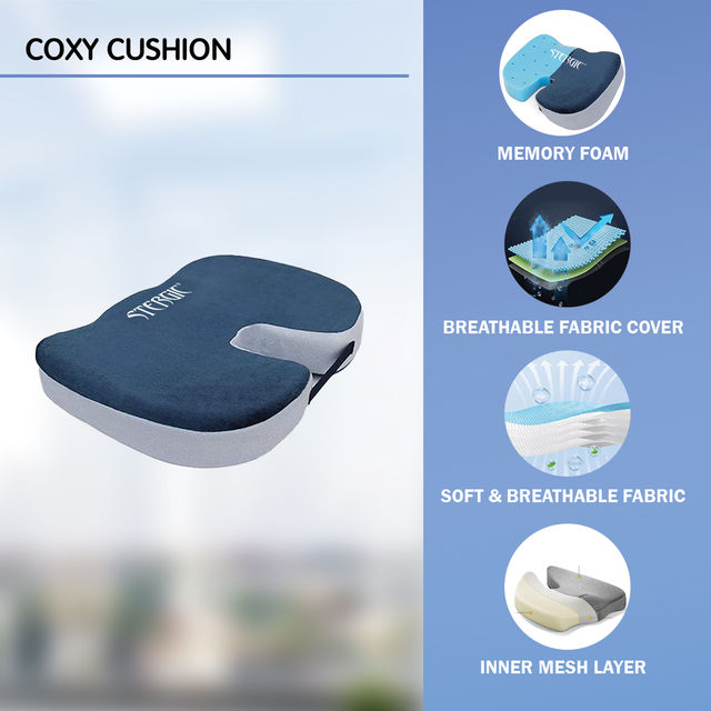 Stergic Next Seat Cushion High Density With Memory Foam For Hip, Tailbone, Coccyx