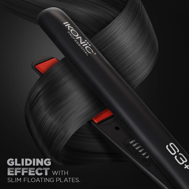 Ikonic S3+ Hair Straightener, Black & Red, Ceramic Floating Plates, Adjustable Temparature Control