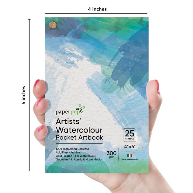 Paperpep Watercolour Pocket Art Book 300Gsm 4 x 6 25 Sheets