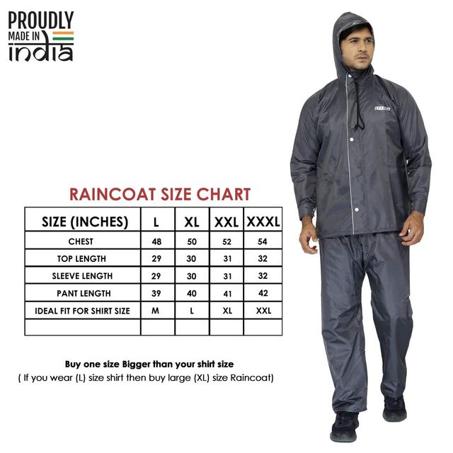 INFISPACE Adult Unisex Polyester Raincoat Suit with Adjustable Cap & Pockets Black Color XL