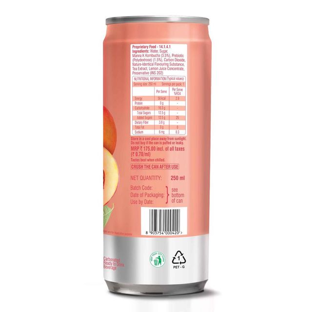 Tetley Kombucha Peach Fermented Water Drink With Prebiotic Fibre & No Artificial Flavour 250 ml  X 2 Combo