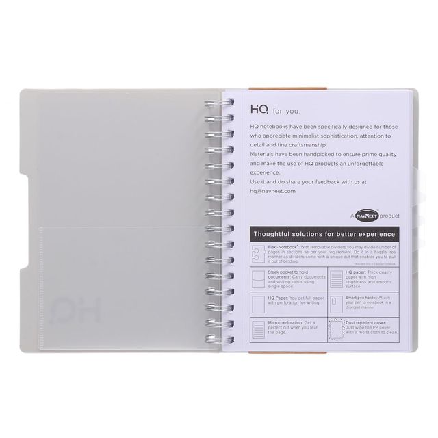 Navneet HQ | Five Subject Book White Wiro Bound Single Line A5 Size - 21 cm x 14.8 cm 300 Pages