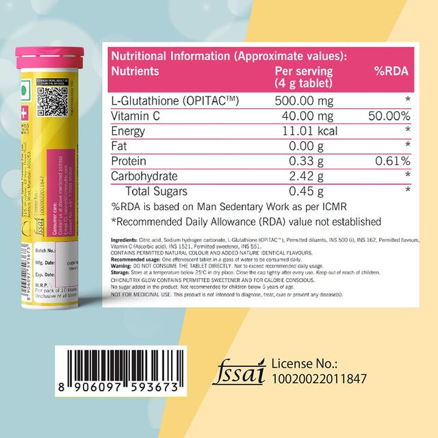 Chicnutrix Glow Japanese Glutathione & Vit. C for Brighter Skin| Strawberry-Lemon flavour