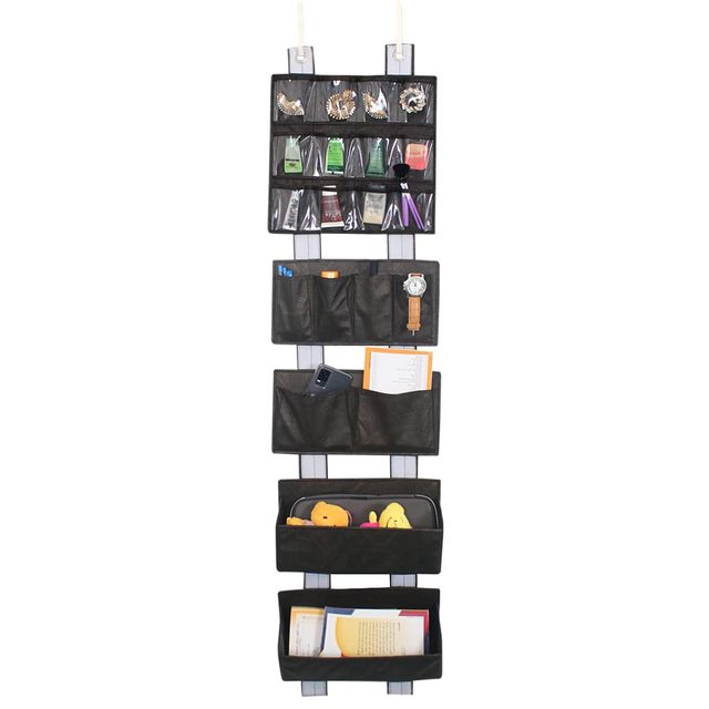 PrettyKrafts Wall Hanging Organizer | Storage Pouch with Flaps & Utility Pockets - Black